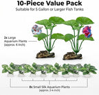 10 Pack Silk Aquarium Plants for Betta Fish Tank Decorations - Soft Fin-Safe Fish Tank Plants with Weighted Bases, Ideal Aquarium Decor for 5-40 Gallon Betta, Goldfish & Turtle Tanks Accessories