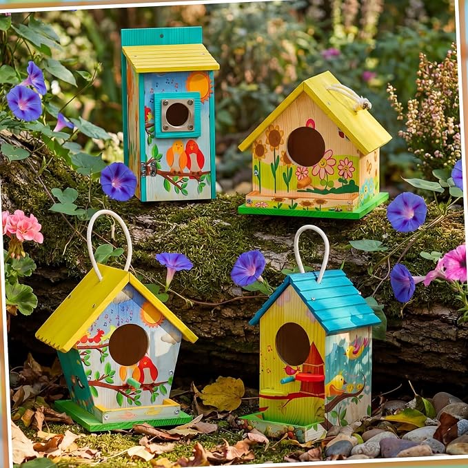 Liliful 8 Pack Birdhouse Crafts for Kids, Wooden Creative DIY Bird House Kits Arts and Crafts Set for Kids and Adults, Spring Birthday Gifts for Toddlers Ages (Playful Style)