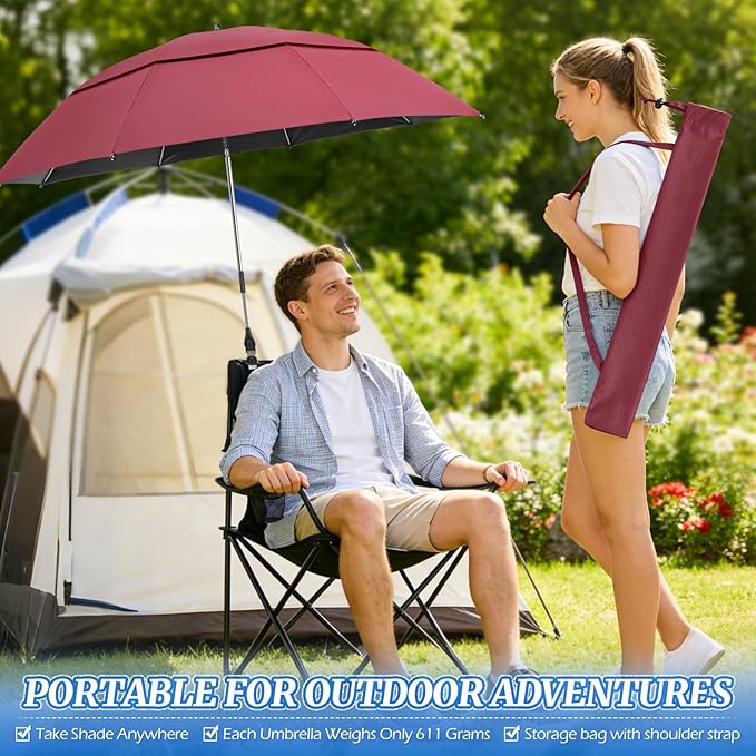 2 Pack 40.9'' Beach Chair Umbrella with 360° Adjustable Canopy & 270° Flexible Clamp, Double Canopy Sun Protection for Wheelchair, Patio, Golf Cart, Camping