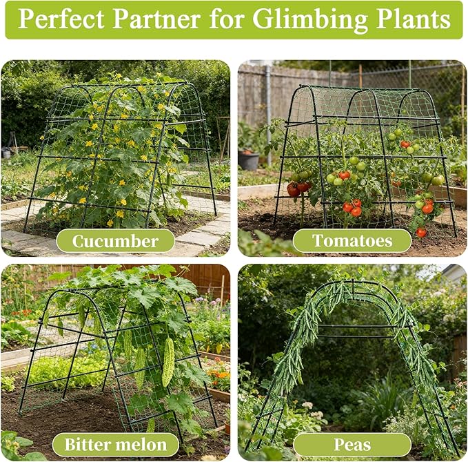 Cucumber Trellis for Raised Bed 67" x 67" U-Frame Garden Arch Tunnel with Netting Vegetable Fruit Flower Lightweight Metal Plant Support for Climbing Plants Outdoor,Black