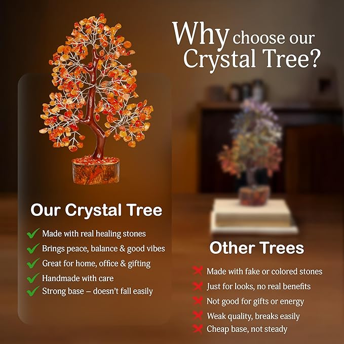 Carnelian Crystal - Gem Tree, Stone Tree, Crystal Tree for Positive Energy, Healing Crystals, Chakra Tree of Life, Gemstones and Crystals