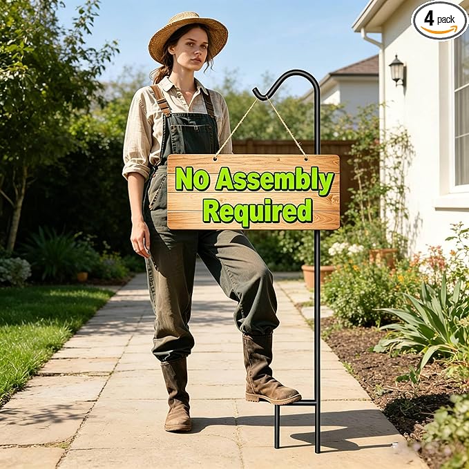 BEAU JARDIN 4 Pack Solid Shepherds Hook 65in Tall One Piece Structure No Assembly Required 1/2in Thick Heavy Duty Shepards Hook for Bird Feeders Pole Garden Outdoor Plants Lanterns Wedding Metal