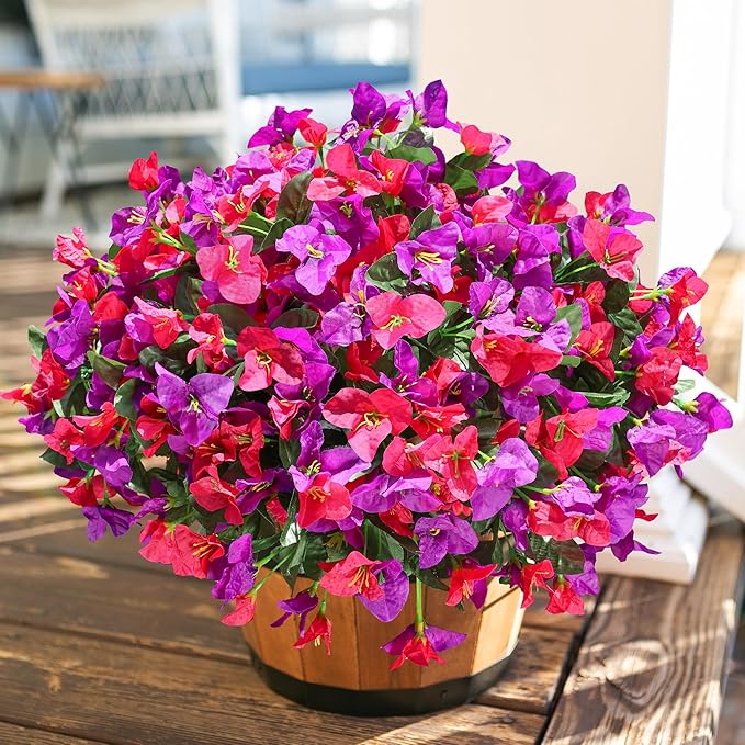 Ivydale Artificial Flowers for Outdoors Fake Bougainvillea Spring Summer Outside Decor, 4 Bundles UV Resistant Faux Flowers for Outdoor Planters Realistic Silk Plants Patio Porch Window Garden Home