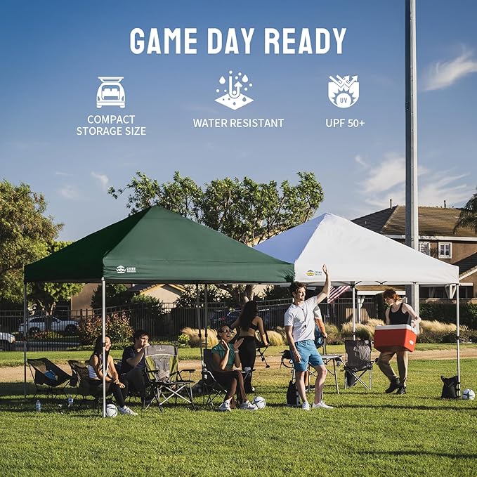 CROWN SHADES 8x8 Pop Up Canopy - Beach Tent with One Push Setup - Easy Outdoor Sun Shade for Events, Parties, Camping - Gazebo with STO-N-Go Cover Bag, Silver Coated Top, Forest Green