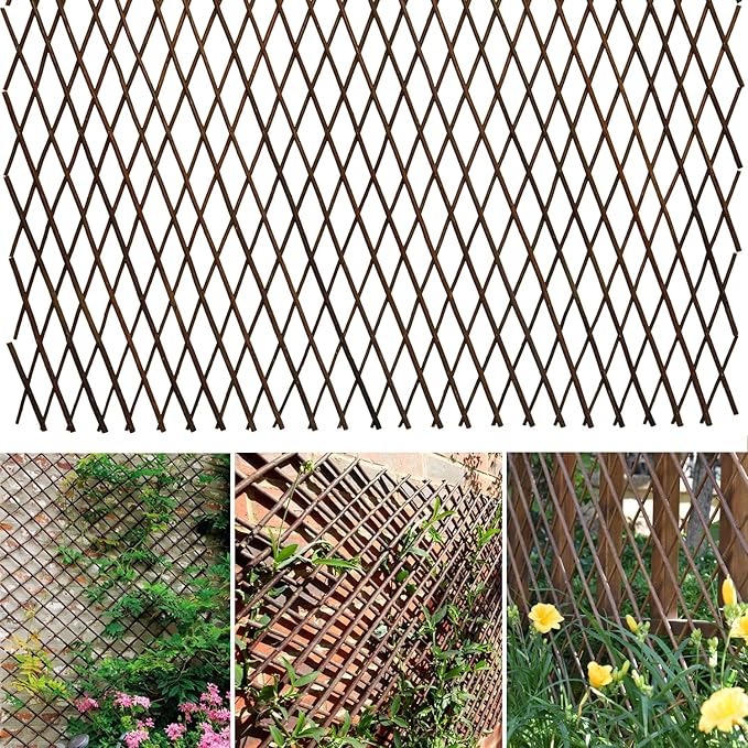 Expandable Willow Lattice Fence Panel Plant Support Garden Trellis Willow Trellis Fence for Climbing Plants Vine Ivy Rose Cucumbers Clematis Outdoors Garden Yard,36X92 Inch(2PC)