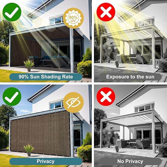 Shade&Beyond 90% Sun Shade Cloth with Grommets, 8' X 10' Pergola Shade Cover Canopy, Mesh Tarp Sun Screens for Patio, Outdoor, Garden, Backyard, Mocha