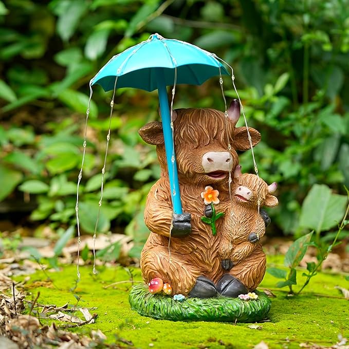 Joint Honglin Solar Garden Statues Resin Loving Highland Cow Umbrella Lights Outdoor Decor Gifts for Yard, Patio Decorations