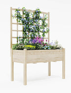 Garvee Wooden Raised Garden Bed with Trellis, 46.46x23.23x65.35IN Elevated Planter Box with Legs for Climbing Plants, Vegetables & Flowers