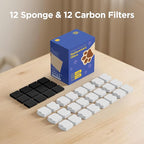 GIOTOHUN Cat Water Fountain Filter: 24 Cat Fountain Filter Replacement - 24 Pet Fountain Filter - 12 Carbon Filters & 12 Foam Filters - Suitable for GIOTOHUN Stainless Steel Cat Fountain S11