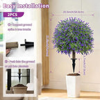 Set of 2 Artificial Lavender Boxwood Topiary Ball Trees with Ground Spike, 27.5" UV Resistant Faux Evergreen Shrubs, Purple Green Fake Bushes for Indoor Outdoor Front Porch Garden Patio Yard Decor