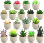 18 Pack Assorted Artificial Succulents in Retro Pulp Pots Bulk Fake Succulent Plants with Vintage Stone-Like Paper Pulp Pots Variety Set for Home, Office & Desk Decor