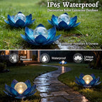 Huaxu Solar Lights Outdoor Garden Decoration Crackle Globe Glass Waterproof LED Metal Blue Lotus Flowers Gift for Mom,Women,Patio,Lawn,Walkway,Tabletop,Ground