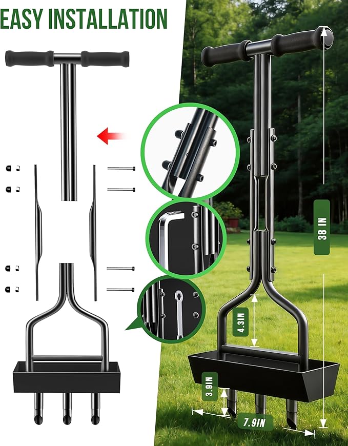 vanpein Lawn Aerator Garden Tool with Soil Core Tray, 38” Manual Grass Plug Aerators, Coring Aeration Tools for Gardening, Soil Compaction, Lawn Yard Care