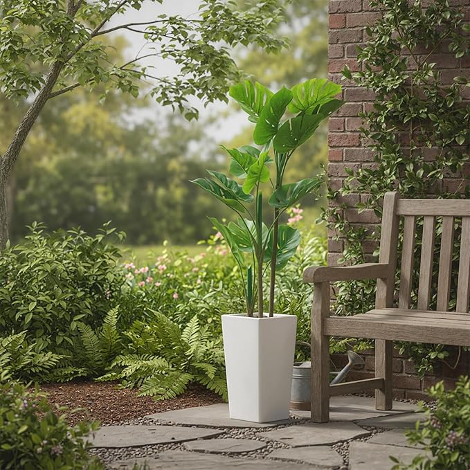 4.5FT Artificial Monstera Plant in White Tall Planter, Mini Fake Swiss Cheese Plant, Decorative Evergreen Tropical Floor Tree for Living Room Entryway Porch Office