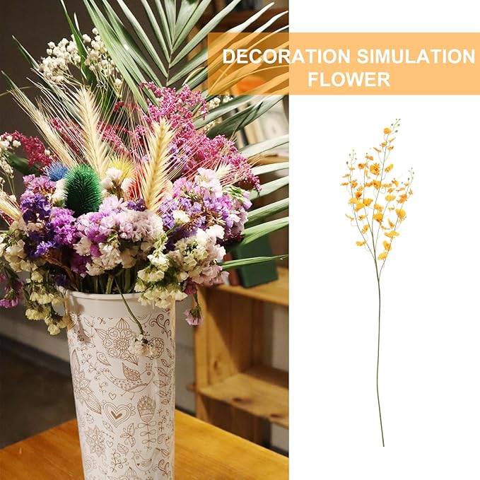 Uonlytech Artificial Oncidium Orchid Fake Flower Stem Orange Silk Simulation DIY Home Vase Decoration for Living Room Table Party Festive Adornment