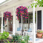 Artificial Geranium Hanging Flowers for Outdoor Decoration, 2 Bundles UV Resistant Silk Geranium Fake Plants Faux Flowers for Front Porch Garden Patio Window Box Decor (Purple, Purple red)