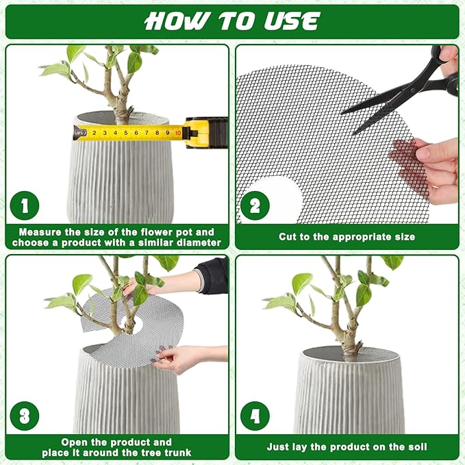 4 Pcs Plant Pot Grids, 11.8 Inch Cuttable Plant Pot Soil Covers Protectors Indoor Outdoor Plants Pots Soil Guard for Garden Plants Protector Ring for Landscaping