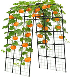 Garden Trellis Arch 7FT PP-Coated Stainless Steel Metal Extra Tall Cucumber Trellis Arch Garden Arch Trellis for Climbing Plants Outdoor Vegetable Trellis with Trellis Netting