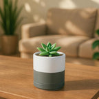 D'vine Dev 3.5 Inch Ceramic Planter Pot with Drainage Hole and Saucer, Indoor Cylinder Round Planter Pot, White/Speckled Grey, 94-O-A-6