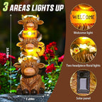 16 in Large Garden Highland Cow Statue Solar Garden Sculptures & Statues with Flower Decoration Birthday Gifts for Women Mom Funny Triple Big Highland Cow Decor for Yard Garden Patio Lawn Ornaments