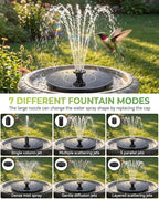 Solar Fountain for Bird Bath, 2026 Upgrade Solar Bird Bath Water Fountain with 7 Nozzle, 4 Fixed Pipe, Outdoor Standing Floating 1.4W Solar Powered Water Fountain for Garden, Pond, Pool, Tank (6.3 in)