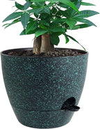 UOUZ 12 inch Large Self Watering Pots, Plastic Planters with 60oZ Removable Deep Reservoir and Multi Mesh Drainage Holes for Indoor Outdoor Garden Plants and Flowers, Black with Green Speckles