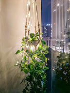 Comtelek 2 Pack Hanging Planter with Lights Indoor Macrame Plant Hanger Basket with Wood Beads Flower Pot Holder No Tassels for Boho Home Window Decor 35 Inch, Ivory (POTS NOT Included)
