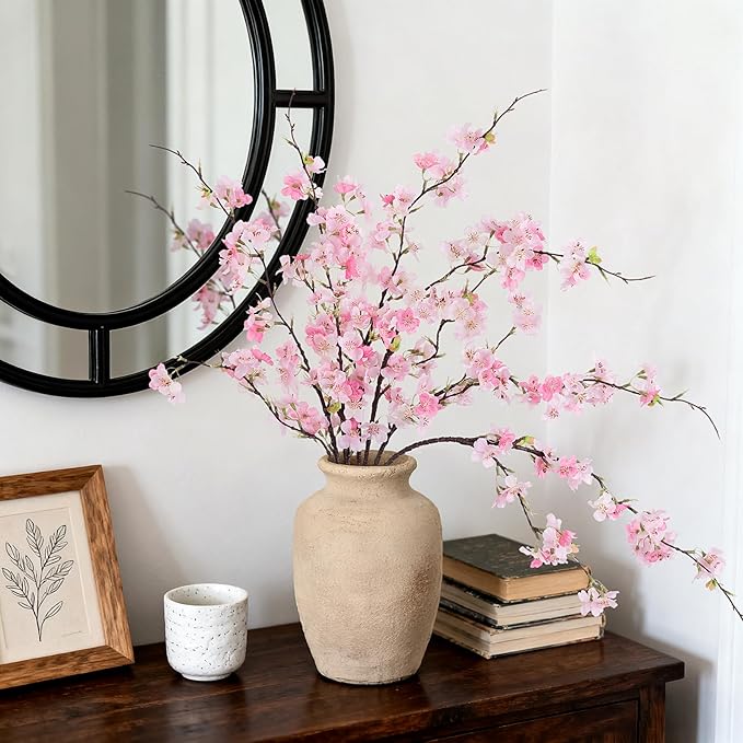 INXUGAO 6 PCS Faux Cherry Blossom Branches Decor 31.5 Inch Long Stems Fake Artificial Flowers for Home Indoor Decoration Vase Arrangement Living Room Table Bedroom Spring Decor