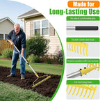 Garden Rakes for Lawns Heavy Duty, 6 FT Bow Rake for Leaves, 17-Tines Metal Rake with Stainless Steel Handle for Yard Leveling, Landscape, Loosening Soil, Yellow