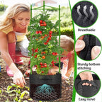 Tomato Cages with 10 Gallon Grow Bags, 48 Inches Garden Tomato Planter, 3-Pack Tomato Trellis for Raised Garden Bed, Tomato Cage Pots Plant Support Stakes Trellis for Climbing Plants Vegetable Flowers