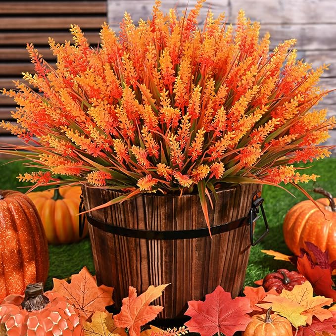 Waipfaru Fake Mums Fall Decor, 20 Bundles UV Resistant Faux Mums for Outdoor Planters, Fall Flowers Artificial for Decoration, Faux Plants for Home Porch Thanksgiving Decoration(Orange)