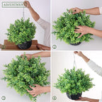 FOTEEWL Artificial Boxwood Hanging Baskets - 2 Sets of Hanging Plant Fake Bushes with Baskets,UV-Resistant Suitable for Outdoor,Porches,Eaves,Farmhouses,Courtyard Decorations