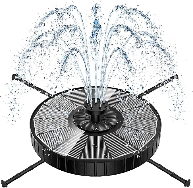 Yzert Solar Fountain, 3-Level Adjustable Water Height, 3.5W Glass Powerful Outdoor Fountain Pump with Rotating Rods & 7 Nozzles for Bird Bath, Garden, Pond, Patio, Flower Pot (2026 Model, Black)