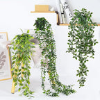 RECUTMS Fake Hanging Plants with Pots 3 Pack Artificial Ivy Vine Fake Potted Eucalyptus Plants Mandala Ivy Vine Leaves Pea Pod Summer Home Room Shelf Wall Indoor Outdoor Wedding Graduation Decor