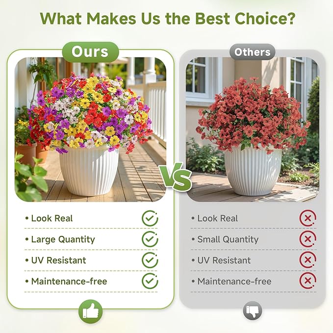Alupssuc 24 Bundles Artificial Flowers for Outdoors Decoration, UV Resistant Silk Faux Floral Spring Fake Plastic Plants Greenery for Outside Indoor Home Porch Window Planter Decor, Mix 4 Colors