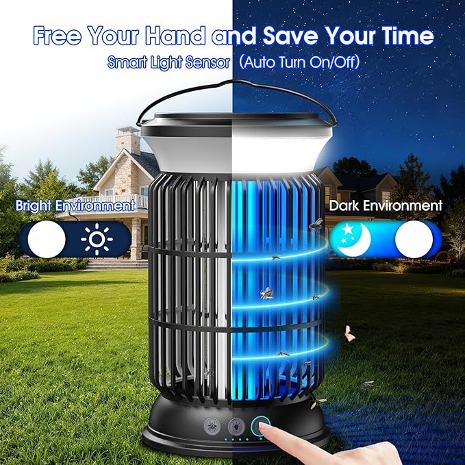 Solar Bug Zapper Outdoor, Powerful 4200V Electric Mosquito Zapper with Upgraded Mosquito Attraction Light, Auto On/Off, IPX6 Waterproof Insect Zapper for Patio, Garden & Camping