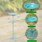 HOUYANG 35 "H Cast Iron Base Bird Bath for Outside, Metal Bird Feeding Bowl Tray, Metal Bird Bath Garden Patio Decor(Green)