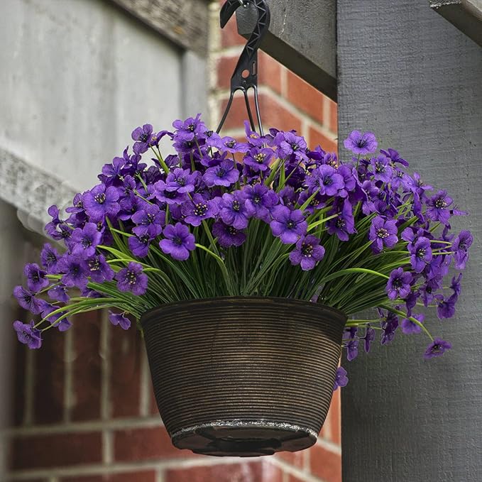 21 Bundles Artificial Outdoor UV Resistant Flowers No Fade Fake Outside Flowers Plastic Greenery Faux Shrubs Garden Porch Window Box Home Decoration(Purple)