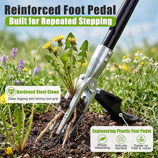 Stand Up Weed Puller Tool, 4-Claw Steel Head Heavy Duty Weeder, Adjustable Long Handle Garden Weeding Tool for Effortless Weed Removal Without Bending Kneeling Pulling
