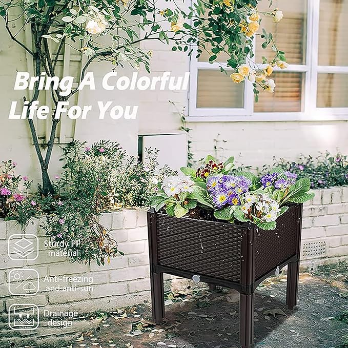 Plastic Elevated Planters for Raised Garden Bed with Legs for Outdoor Plants Box Kits with Drainage Holes for Patio Deck Balcony to Planting Flowers,Vegetables,Tomato and Herbs