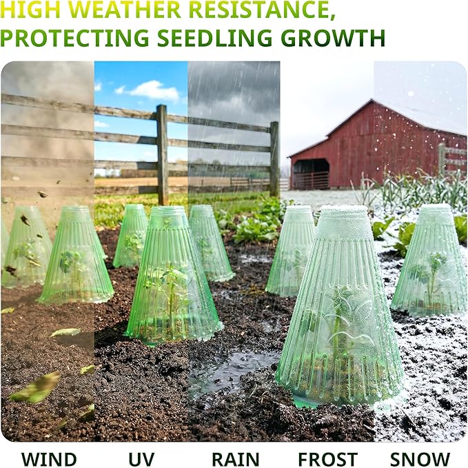 30 Pack Garden Cloches for Plants with 60 Stakes, 9.05" L x 7.8" Reusable Plant Bell Cover, Protection from Freezing Weather, Birds, and Snails for Garden