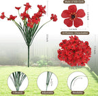 24 Red Bundles Artificial Flowers for Outdoors/Indoors Fake Flowers Plants for Indoor Outside Garden Porch Window Box Home Wedding Farmhouse