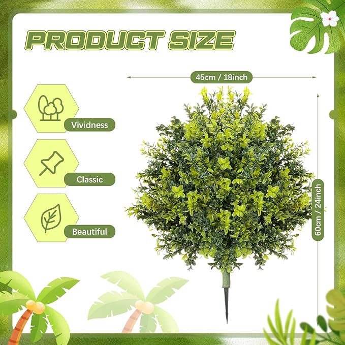 CroBlissful 8 Pack Artificial Boxwood Topiary Ball 24'' Faux Boxwood Tree with Ground Spike UV Resistant Evergreen Bush Fake Outdoor Plants for Front Door Porch Garden Yard Wedding Indoor Decor