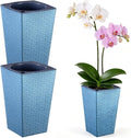 Self Watering Pots for Indoor Plants, 2 Pack Flower Pots Self Watering Planter 10.7" x 6.9" Plastic Pots African Violet Wick and Grow Pots Tall Orchid pots Square Large Plant Pots, Blue