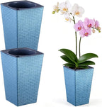 Self Watering Pots for Indoor Plants, 2 Pack Flower Pots Self Watering Planter 10.7" x 6.9" Plastic Pots African Violet Wick and Grow Pots Tall Orchid pots Square Large Plant Pots, Blue