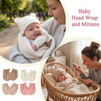 4 Pack Newborn Girl Hats and No Scratch Mittens Set 0-3 Months | 3D Bear Ear Baby Beanies for Newborn Girls Soft Cotton Infant Hat Mitten Pack (White Pink Khaki Brown)