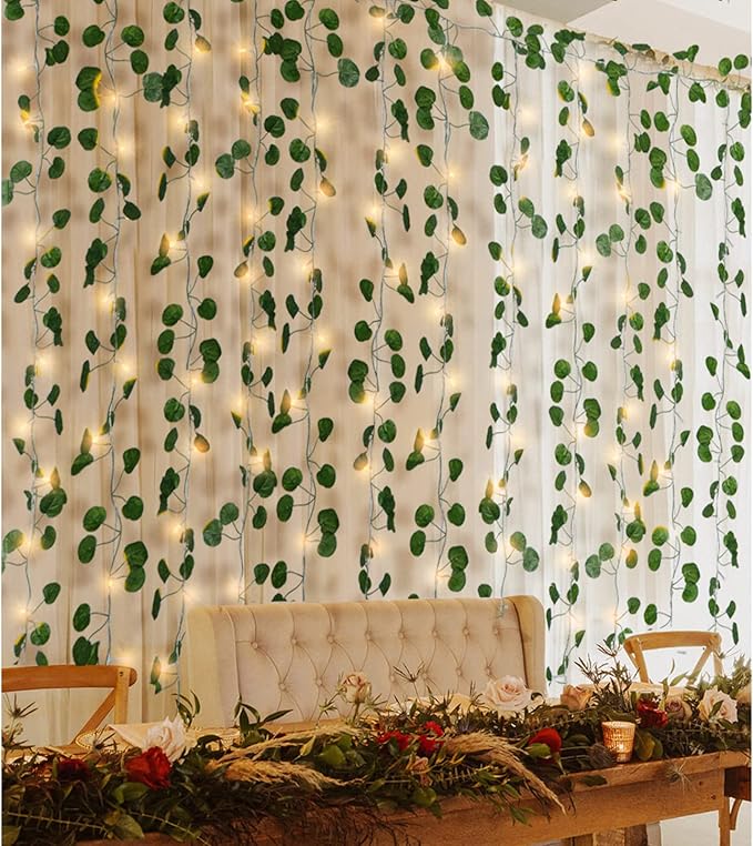12 Pack Fake Vines Curtain String Light 240 LED 8 Mode & Timer Hanging Ivy Lights Vines for Bedroom Wall Hanging Garden Home Room Wedding Jungle Party Indoor Outdoor