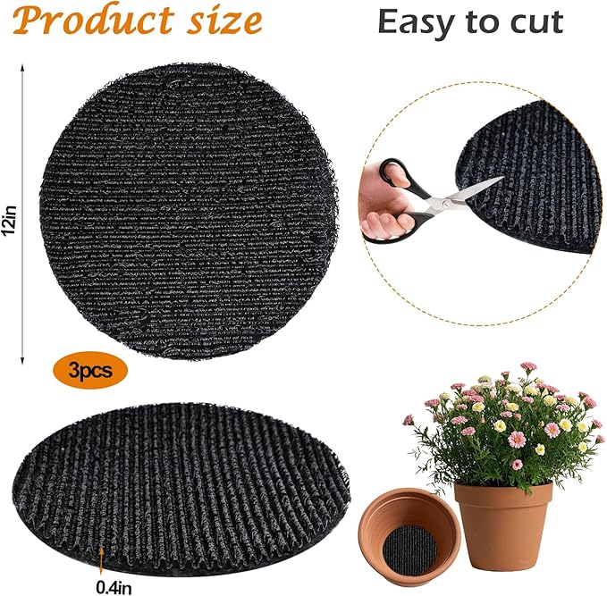 3Pcs 12inch Round Pot Mesh Drainage Discs Double Layer Plant Pot Hole Insert Pads Cutable Bonsai Pot Bottom Grid Mat Mesh Reusable for Indoor Outdoor Potted Plant Prevent Soil Loss Keep Roots Healthy