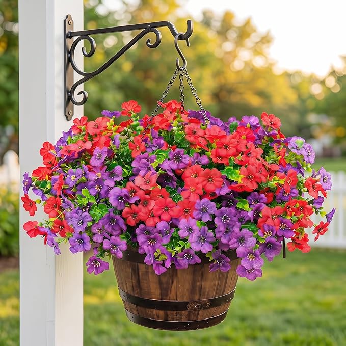 Artificial Flowers for Outdoor Fake Plants for Spring Decoration,Faux Eucalyptus Flowers for Planter UV Resistant Lifelike for Home Porch Garden (Purple/Red)