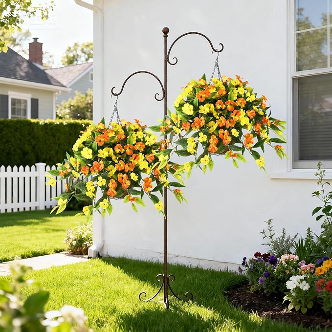 Hommyea Artificial Fake Hanging Flowers Plants Basket for Outdoors Outside Decoration UV Resistant Faux Silk Flowers Look Real Plastic Flowers for Spring Planters Home Porch Patio Garden Decor